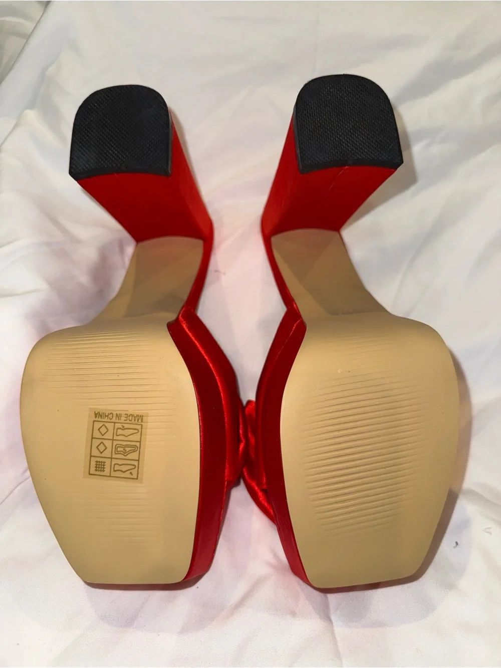 SHEIN Red Satin Bow Platform Slide Heels